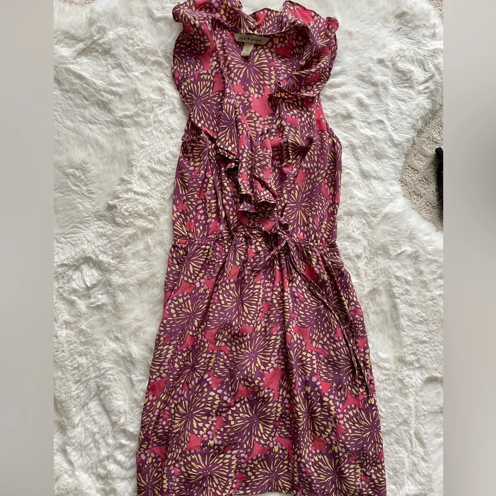 Jack & Ginger Silk Print Ruffle Blouson Lucy Dress - Picture 2 of 4